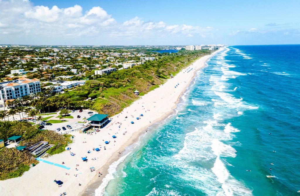 Florida beach and city high level view