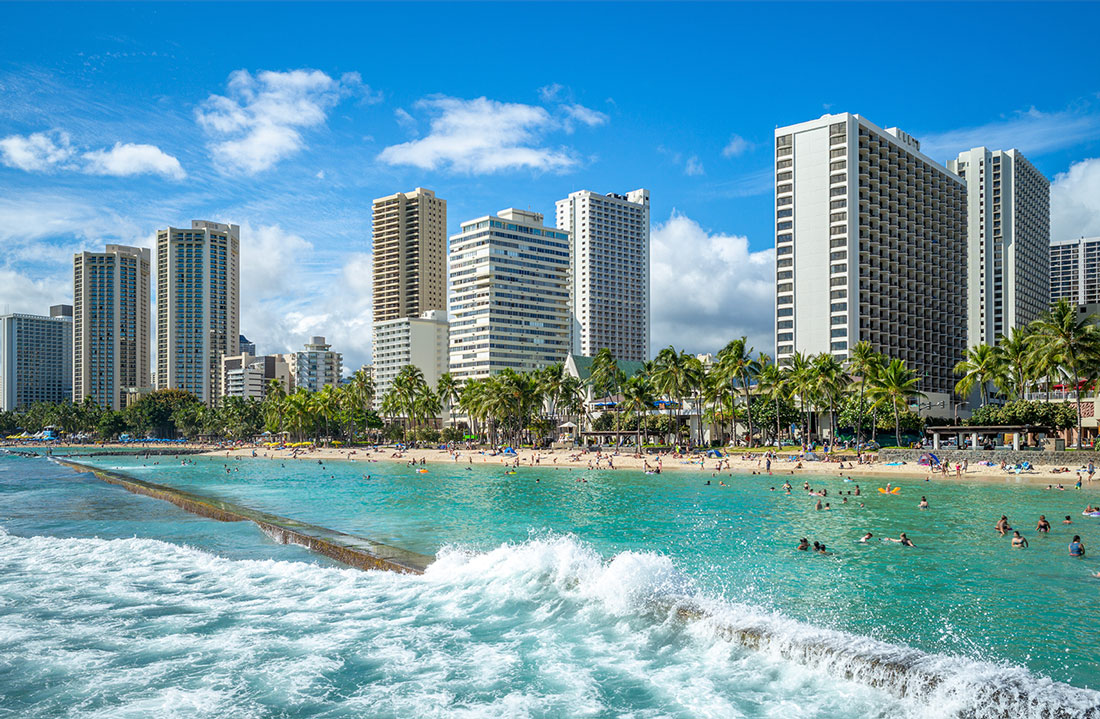 Honolulu Hawaii beach and cityscape