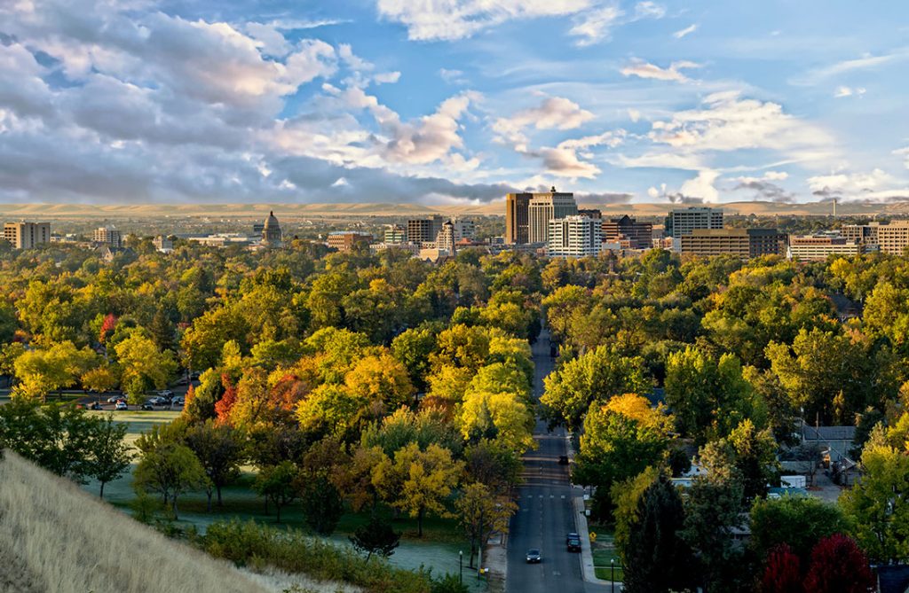 Boise Idaho skyline in evening