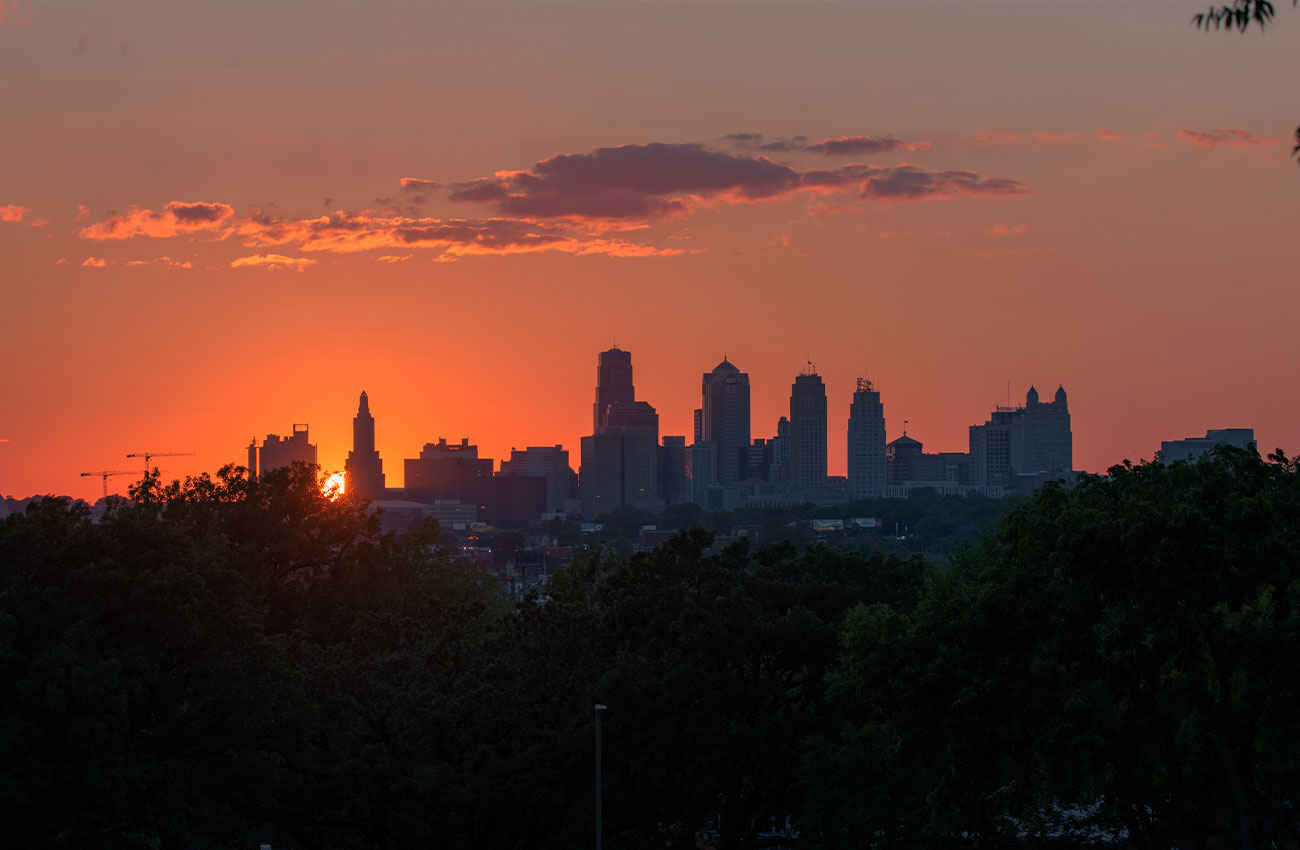 Kansas City skyline at sunset