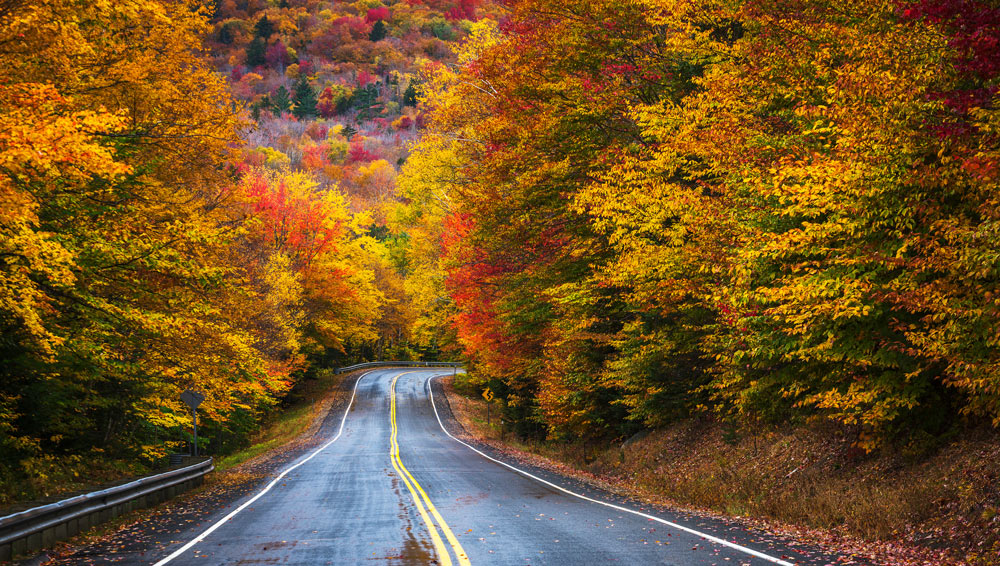 New Hampshire country road in autumn