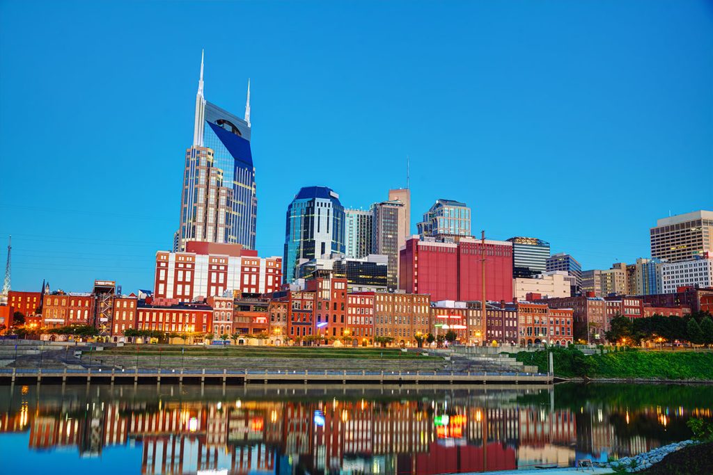 Nashville Tennessee cityscape at dusk