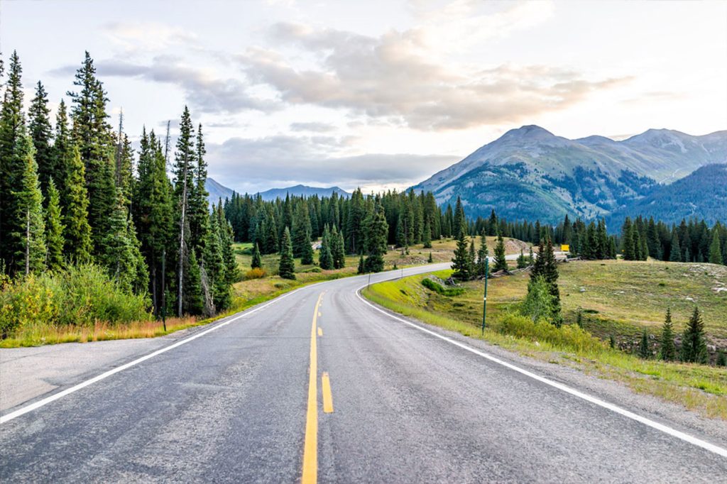 Driving down a mountain road in Colorado