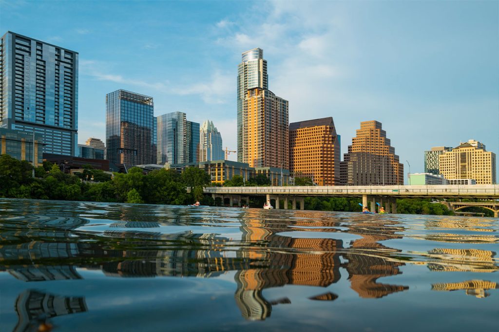 Texas cityscape across a lake