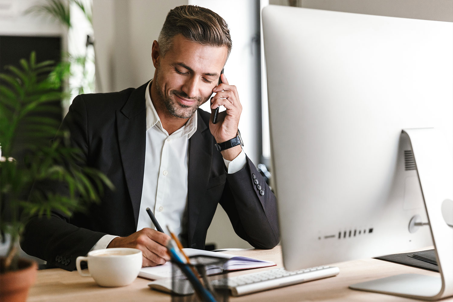 Notary public working with a client over the phone