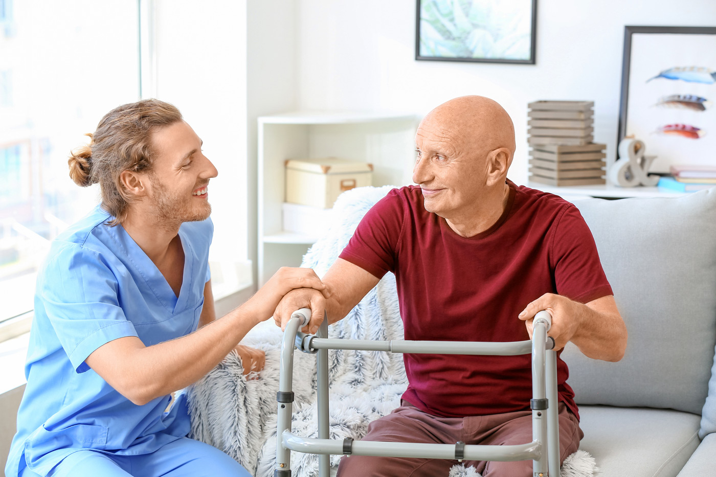 Worker at a community care facility in Florida working with patient