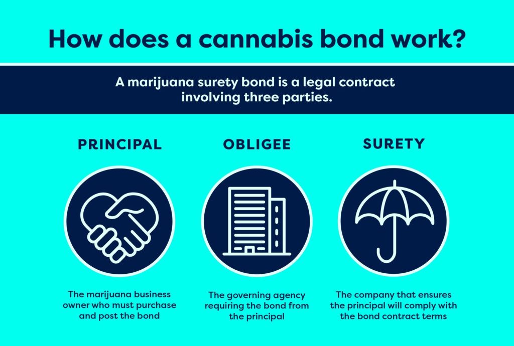 Graphic of how a marijuana bond works for all three parties involved